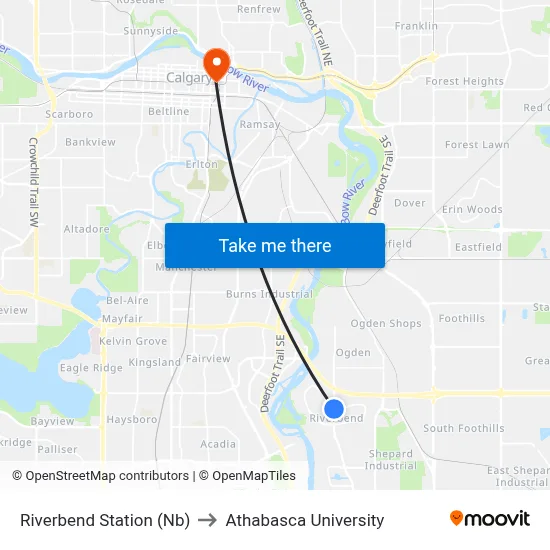 Riverbend Station (Nb) to Athabasca University map