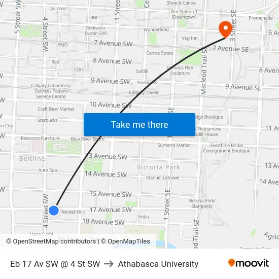 Eb 17 Av SW @ 4 St SW to Athabasca University map