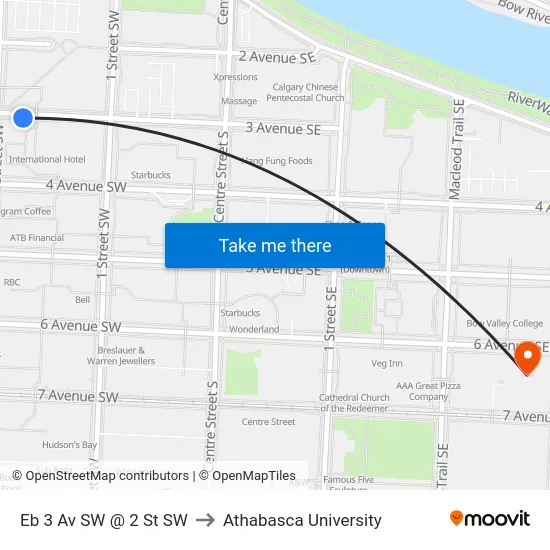 Eb 3 Av SW @ 2 St SW to Athabasca University map