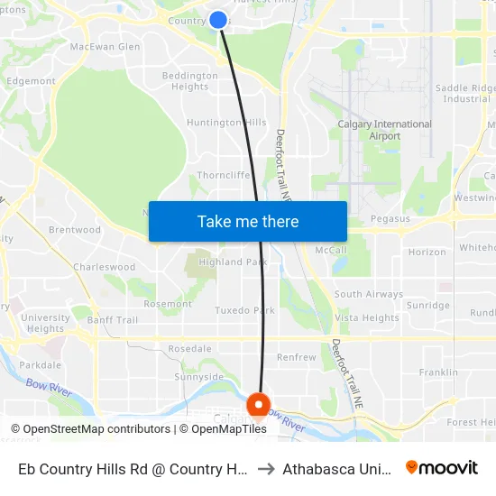 Eb Country Hills Rd @ Country Hills Ld NW to Athabasca University map