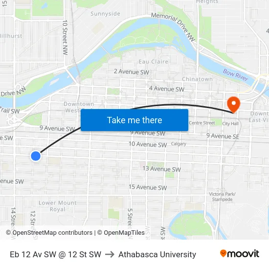 Eb 12 Av SW @ 12 St SW to Athabasca University map