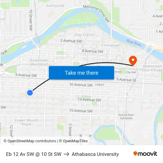 Eb 12 Av SW @ 10 St SW to Athabasca University map