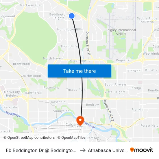 Eb Beddington Dr @ Beddington Ri NE to Athabasca University map