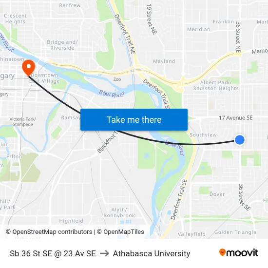 Sb 36 St SE @ 23 Av SE to Athabasca University map