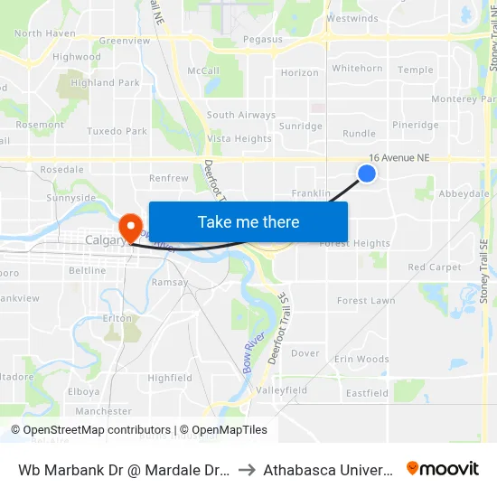 Wb Marbank Dr @ Mardale Dr NE to Athabasca University map