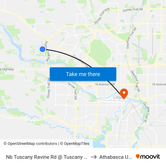 Nb Tuscany Ravine Rd @ Tuscany Meadows Ht NW to Athabasca University map