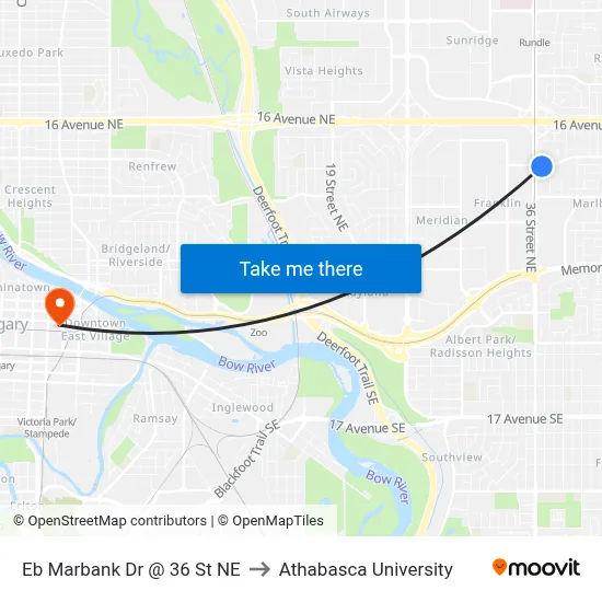 Eb Marbank Dr @ 36 St NE to Athabasca University map