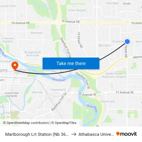 Marlborough Lrt Station (Nb 36 St Ne) to Athabasca University map