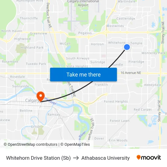 Whitehorn Drive Station (Sb) to Athabasca University map
