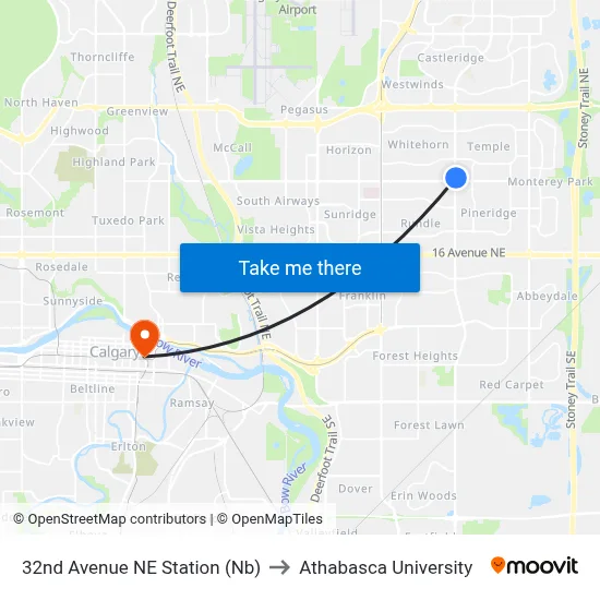 32nd Avenue NE Station (Nb) to Athabasca University map