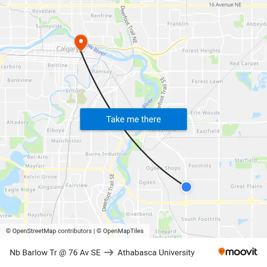Nb Barlow Tr @ 76 Av SE to Athabasca University map
