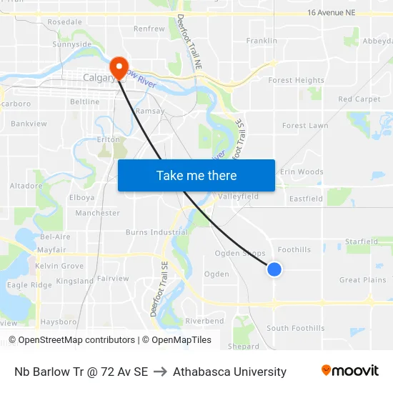 Nb Barlow Tr @ 72 Av SE to Athabasca University map