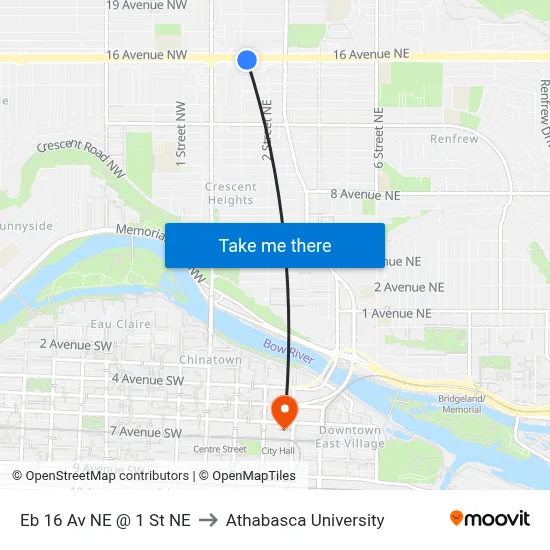 Eb 16 Av NE @ 1 St NE to Athabasca University map
