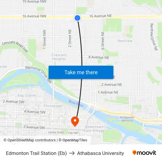 Edmonton Trail Station (Eb) to Athabasca University map