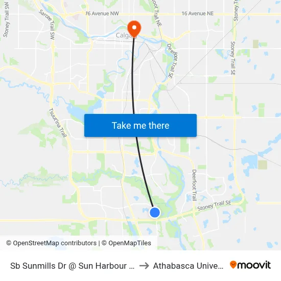 Sb Sunmills Dr @ Sun Harbour Cr SE to Athabasca University map