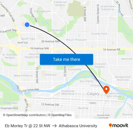 Eb Morley Tr @ 22 St NW to Athabasca University map