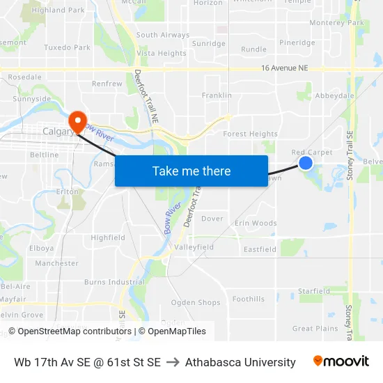 Wb 17th Av SE @ 61st St SE to Athabasca University map