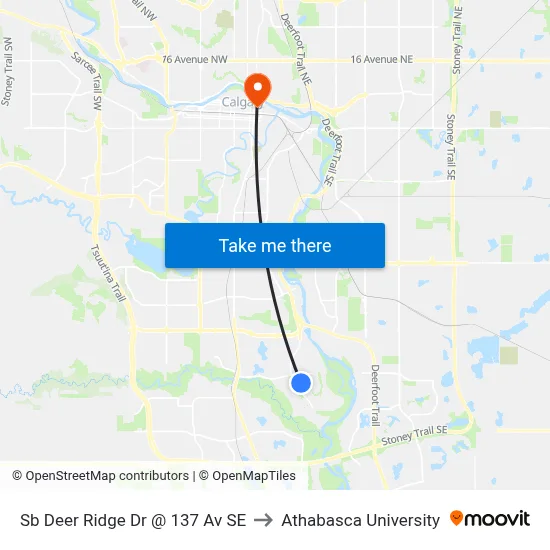 Sb Deer Ridge Dr @ 137 Av SE to Athabasca University map