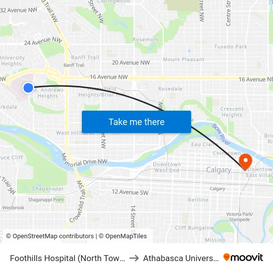 Foothills Hospital (North Tower) to Athabasca University map