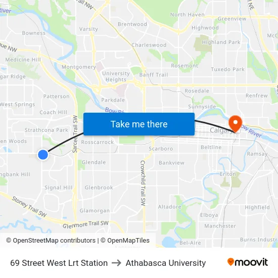 69 Street West Lrt Station to Athabasca University map