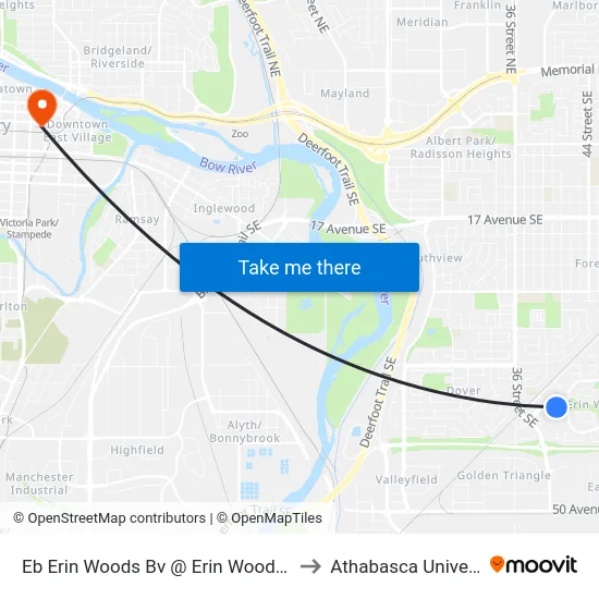 Eb Erin Woods Bv @ Erin Woods Pl SE to Athabasca University map