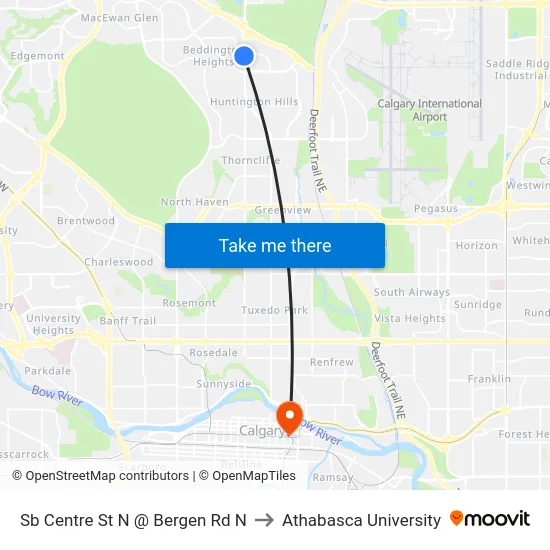 Sb Centre St N @ Bergen Rd N to Athabasca University map