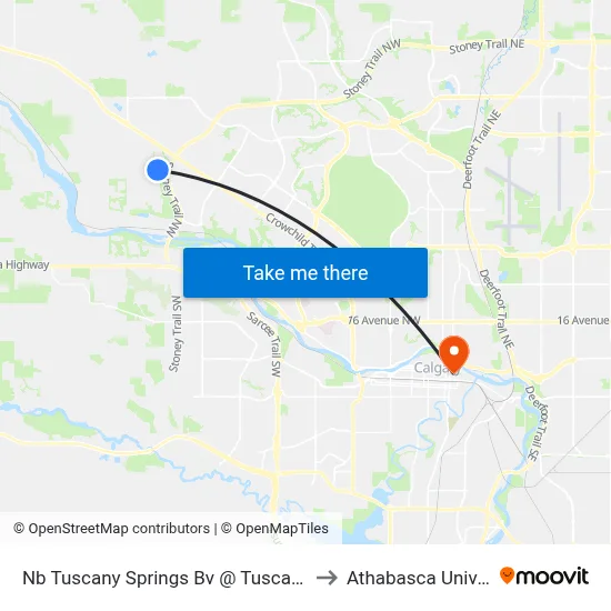 Nb Tuscany Springs Bv @ Tuscany Bv NW to Athabasca University map