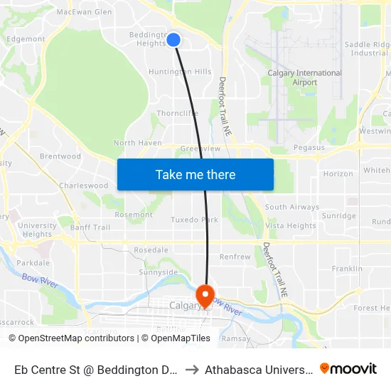Eb Centre St @ Beddington Dr N to Athabasca University map