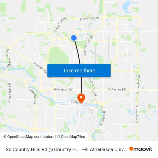 Sb Country Hills Rd @ Country Hills Dr NW to Athabasca University map