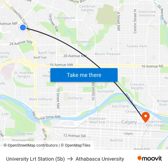 University Lrt Station (Sb) to Athabasca University map