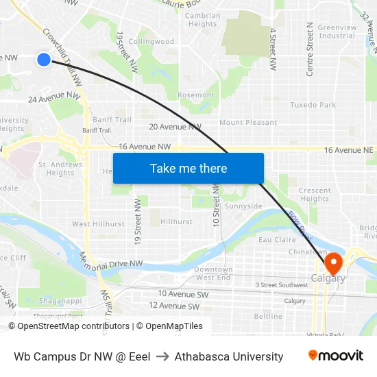 Wb Campus Dr NW @ Eeel to Athabasca University map