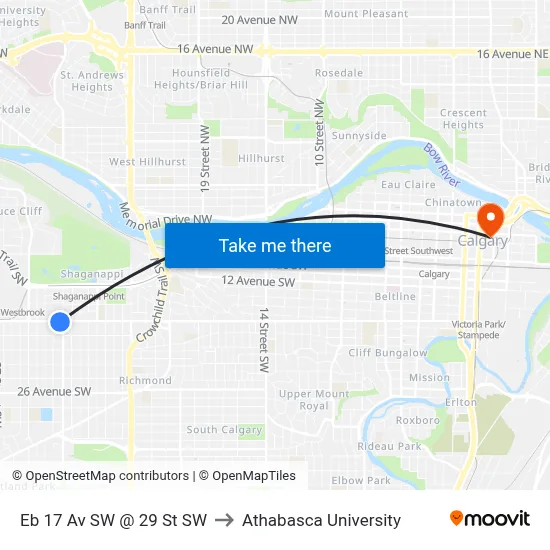 Eb 17 Av SW @ 29 St SW to Athabasca University map