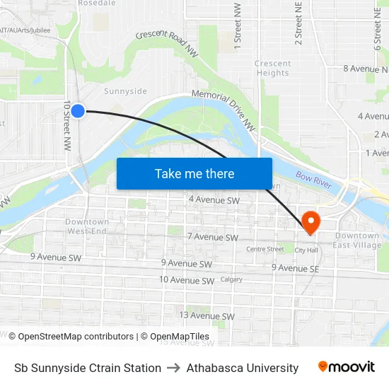 Sb Sunnyside Ctrain Station to Athabasca University map