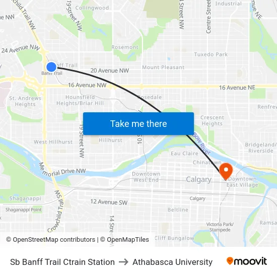 Sb Banff Trail Ctrain Station to Athabasca University map