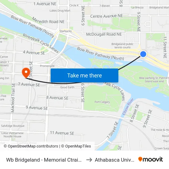 Wb Bridgeland - Memorial Ctrain Station to Athabasca University map