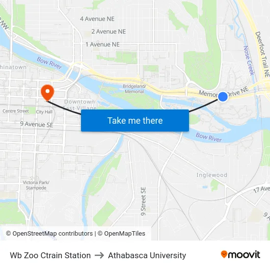 Wb Zoo Ctrain Station to Athabasca University map