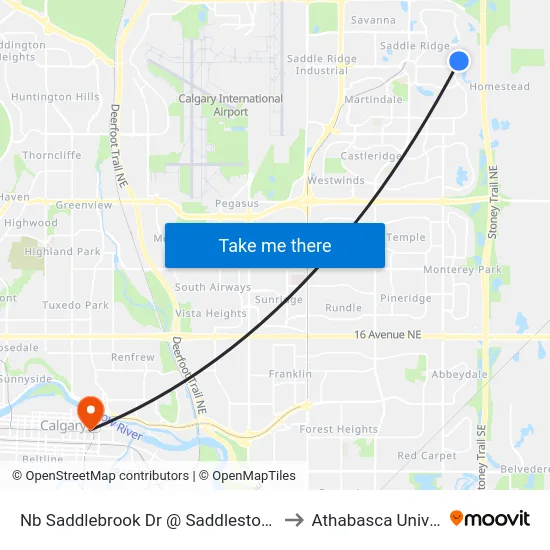 Nb Saddlebrook Dr @ Saddlestone Wy NE to Athabasca University map