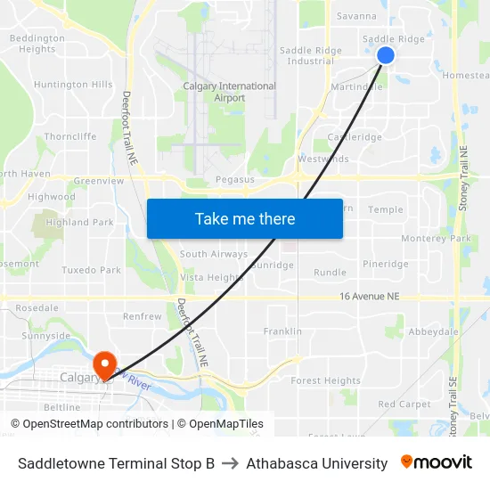 Saddletowne Terminal Stop B to Athabasca University map