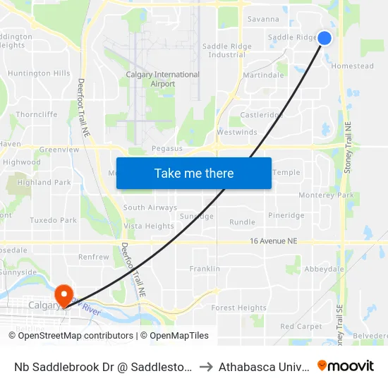 Nb Saddlebrook Dr @ Saddlestone Dr NE to Athabasca University map