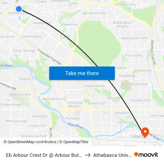 Eb Arbour Crest Dr @ Arbour Butte Rd NW to Athabasca University map
