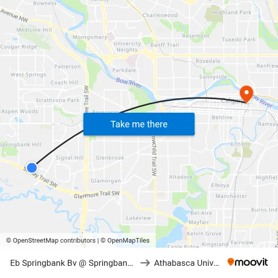 Eb Springbank Bv @ Springbank Pl SW to Athabasca University map