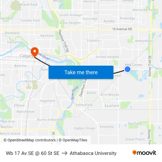 Wb 17 Av SE @ 60 St SE to Athabasca University map