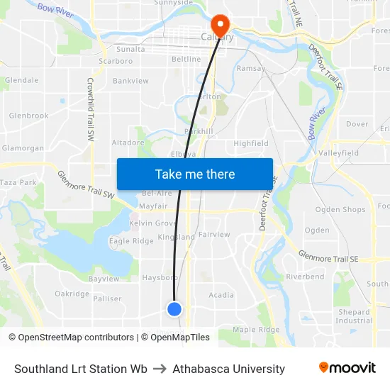 Southland Lrt Station Wb to Athabasca University map