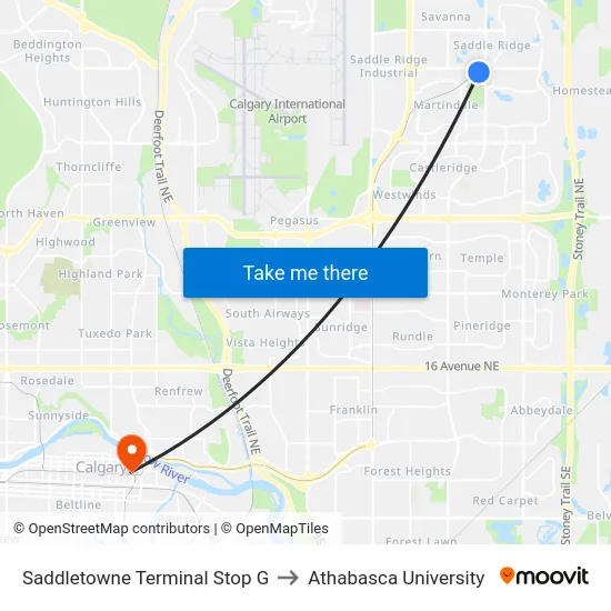 Saddletowne Terminal Stop G to Athabasca University map