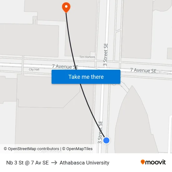 Nb 3 St @ 7 Av SE to Athabasca University map