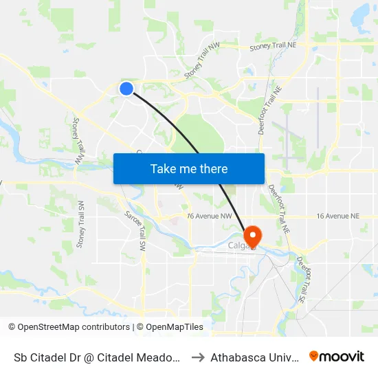 Sb Citadel Dr @ Citadel Meadow Cl NW to Athabasca University map