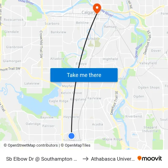 Sb Elbow Dr @ Southampton Dr SW to Athabasca University map