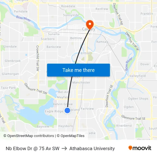 Nb Elbow Dr @ 75 Av SW to Athabasca University map