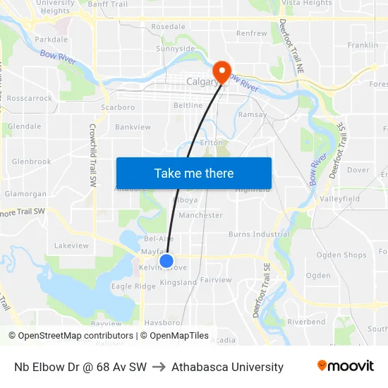 Nb Elbow Dr @  68 Av SW to Athabasca University map