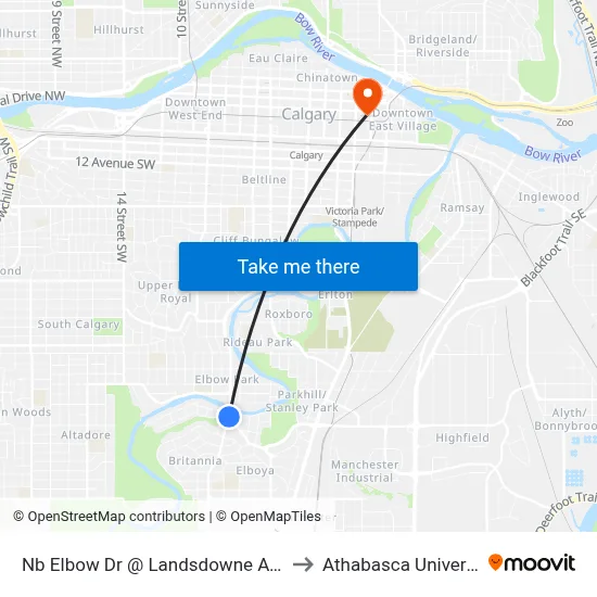 Nb Elbow Dr @ Landsdowne Av SW to Athabasca University map
